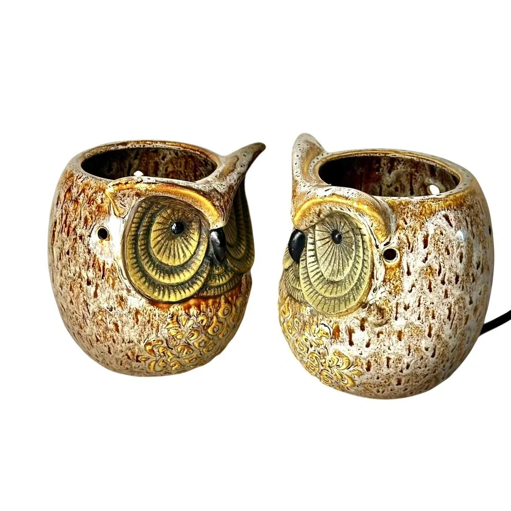 Intertek Ceramic Owl Lamps Set of 2  Bedside Light Up Nightlights‎ 5.75